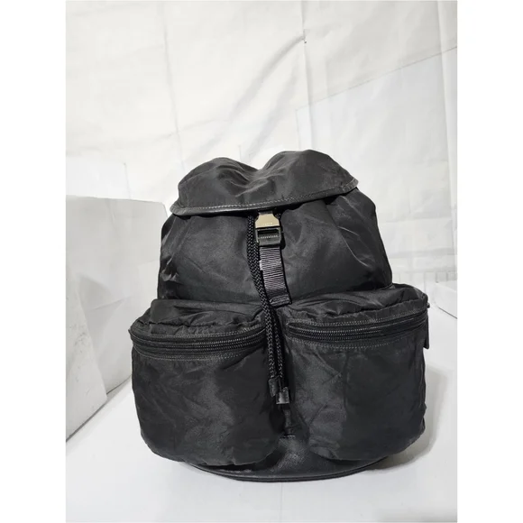 Prada | Bags | Prada Saffianotrimmed Tessuto Backpack Black  display picture 1